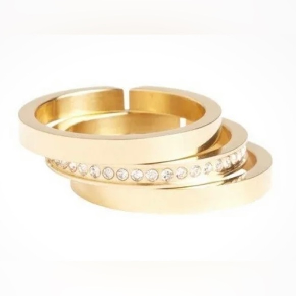 Vita Fede Interlocking Bands Rings 24k Gold Plated Brass Pave Swarovski Crystals - Picture 3 of 7